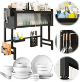 Large Over-the-Sink 3-Tier Dish Drying Rack with Dust Cover – Carbon Steel Kitchen Organizer