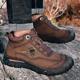 Men’s Winter Leather Ankle Boots – Lace-Up Cowhide Boots with Plush Lining for Cold Weather