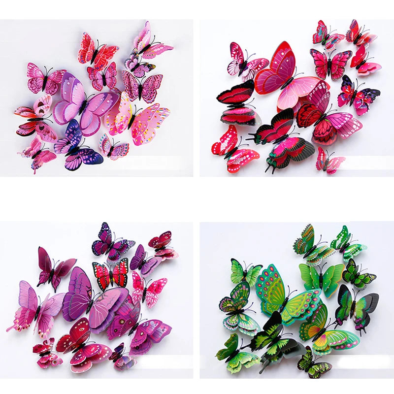 3D butterfly wall stickers – collage of pink, red, purple and green sets