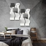 Pegatinas de pared con espejos de ondas 3D: mural de bricolaje para decoración del hogar moderno