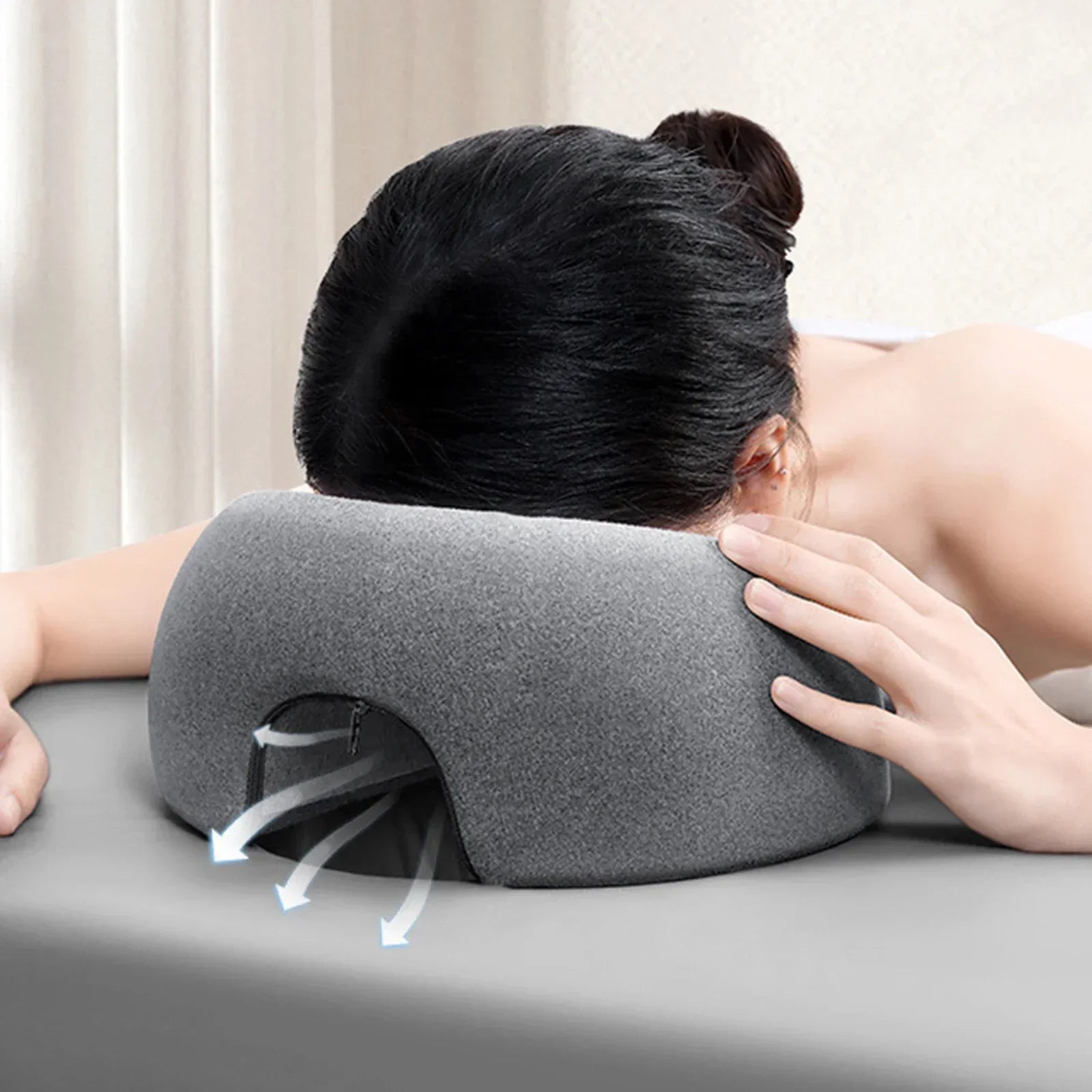 Ergonomic Face Down Memory Foam Massage Pillow – Breathable Prone Sleeping Support for Travel & Home