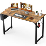 Modern Office Computer Desk with Storage Pockets & Hooks – Sturdy Metal Frame for Home Office or Study Room