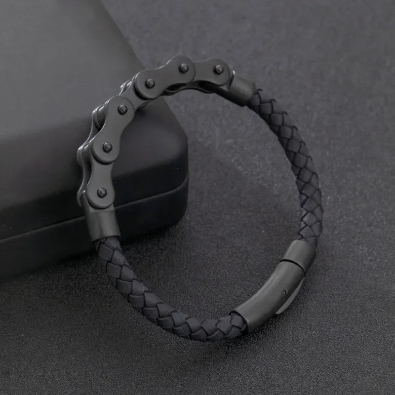 Pulsera de cuero geométrica para hombre con cierre magnético de aleación de zinc: accesorio de moda hip hop/rock