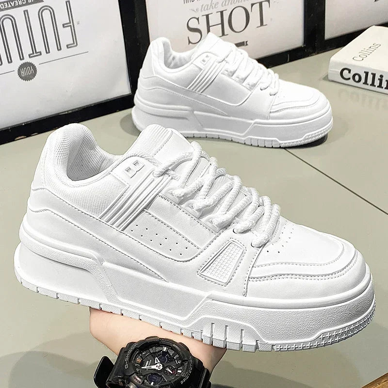 Men’s Height-Increasing Breathable Casual Sneakers – Lace-Up Artificial Leather Shoes for Spring & Autumn