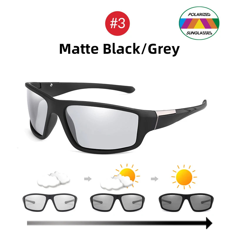 Gafas de sol fotocromáticas VIVIBEE para hombre, gafas deportivas negras para mujer, gafas de sol polarizadas que cambian de color para conducir 2025