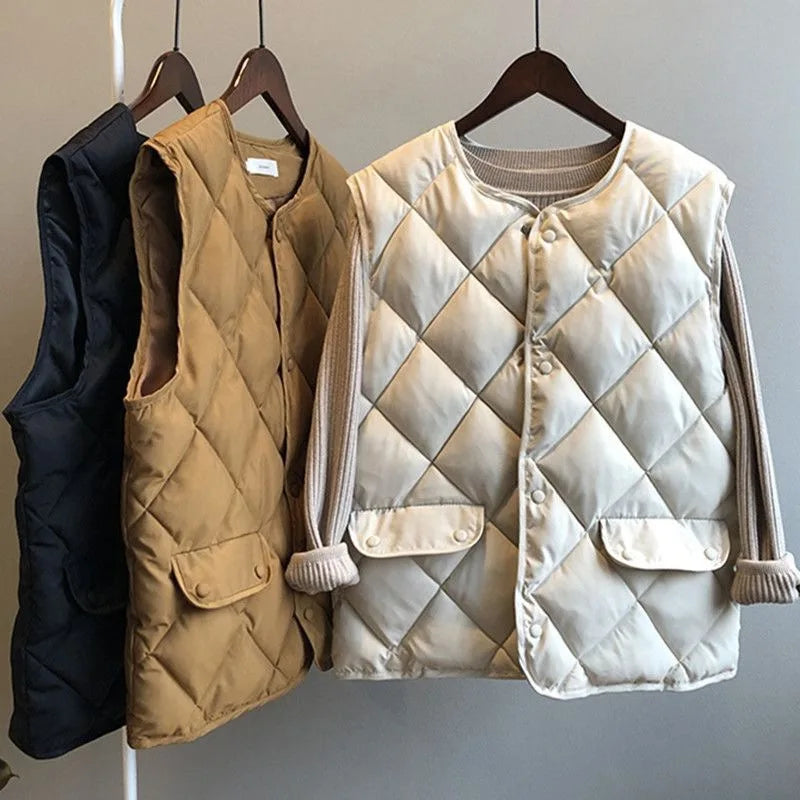 Women’s Cotton Padded Vest – Lightweight Casual Outerwear with Pockets for Autumn & Winter