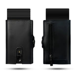 Slim RFID Leather Wallet – Minimalist Pop-Up Card Holder with Coin Pocket & Secure Button Closure