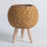 Nordic Style Rattan Woven Plastic Flower Pot with Stand