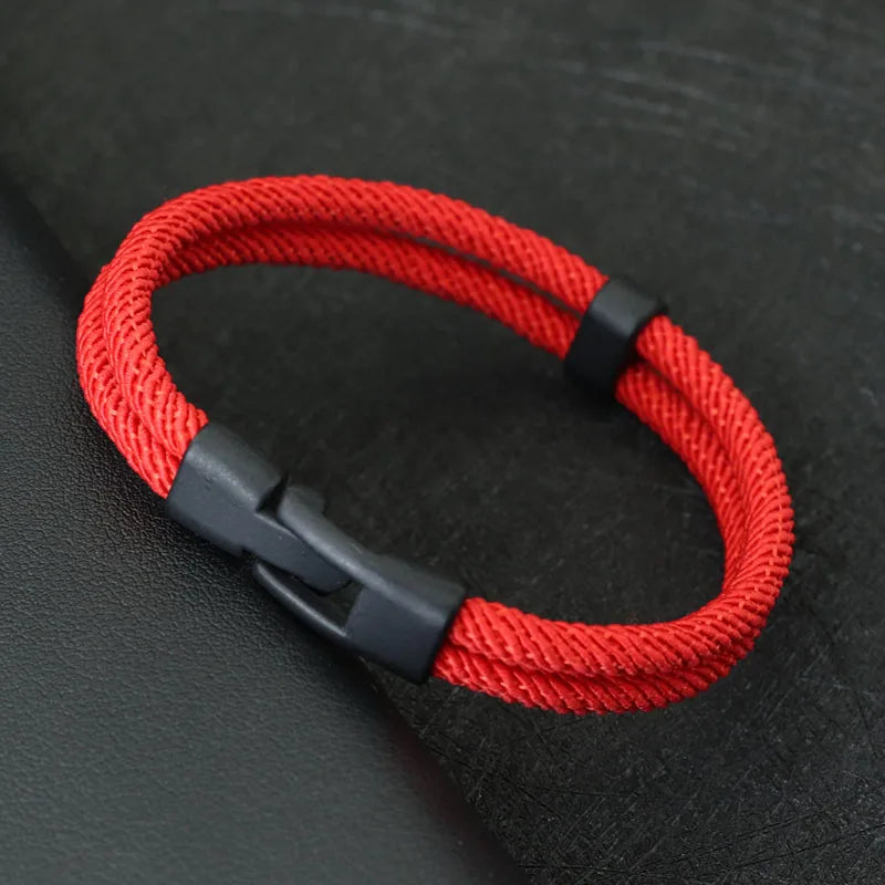 Nueva pulsera de hilo rojo de la suerte para hombre, pulsera de cadena de cordón de nailon de dos capas, accesorios geniales para motociclistas, regalo para novio Erkek Bileklik