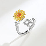 Sunflower Spinner Ring - Stainless Steel Initial Letter Anxiety Relief Jewelry for Women