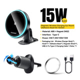 Essager RGB Magnetic Car Phone Holder – 15W Qi Wireless Charger & Magsafe Mount for iPhone & Samsung