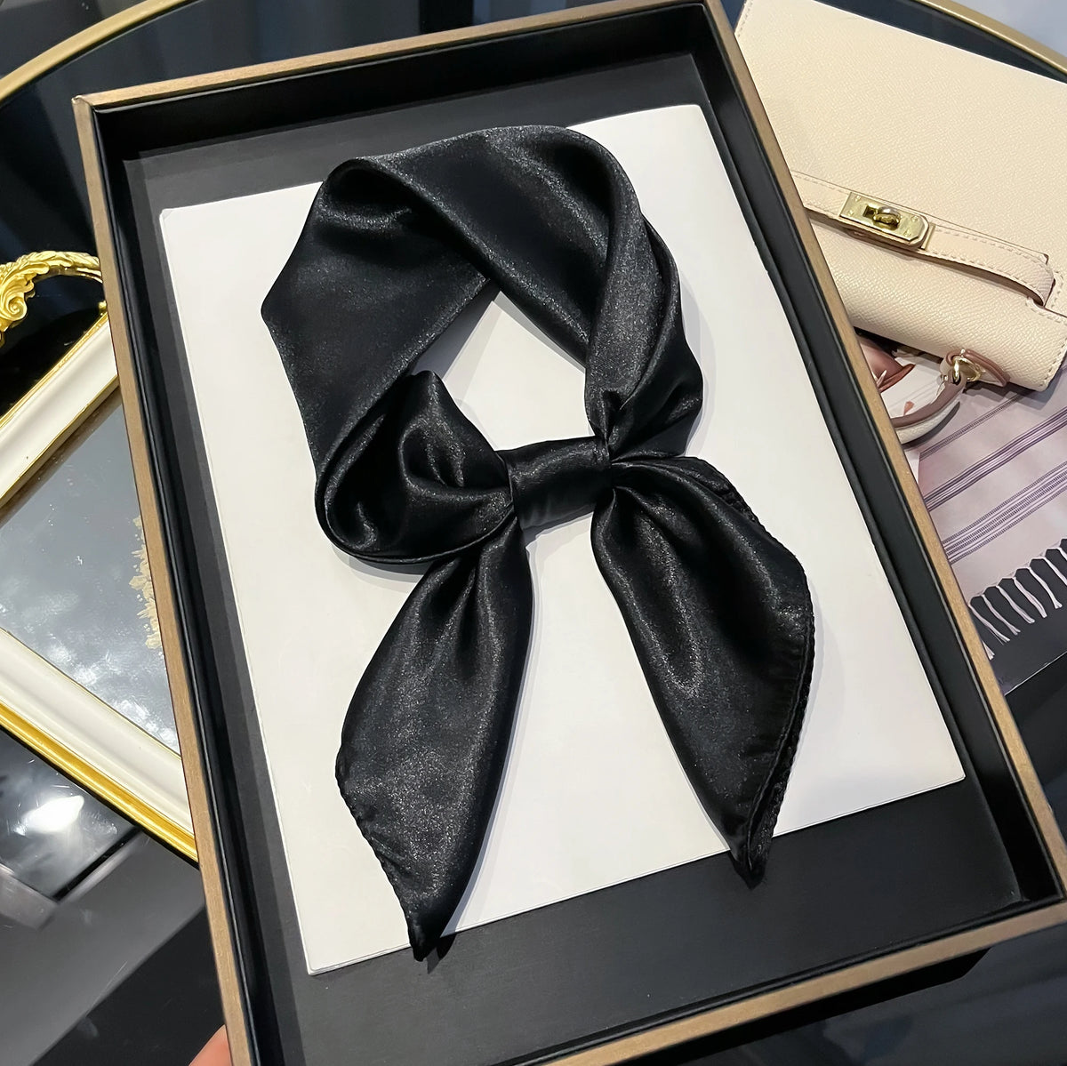 60cm Solid Color Silk Satin Neckerchief – Elegant Hijab Scarf for Women