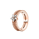 Anillo de plata 925 chapado en oro nuevo 2024 con circonita brillante y doble banda en forma de corazón para mujer, anillo Pandor original, joyería fina