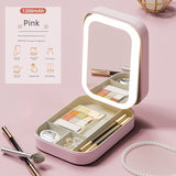 Foldable LED Makeup Mirror with Storage – Portable Vanity Mirror for Travel & Home