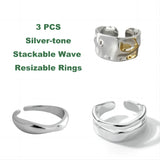 Stackable Ripple Wave Rings for Women – Adjustable Stainless Steel 18K Gold & Silver Plated Minimalist Jewelry