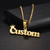 Collar con nombre y corona personalizado: joyas de acero inoxidable personalizadas para hombres y mujeres