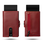 Slim RFID Leather Wallet – Minimalist Pop-Up Card Holder with Coin Pocket & Secure Button Closure