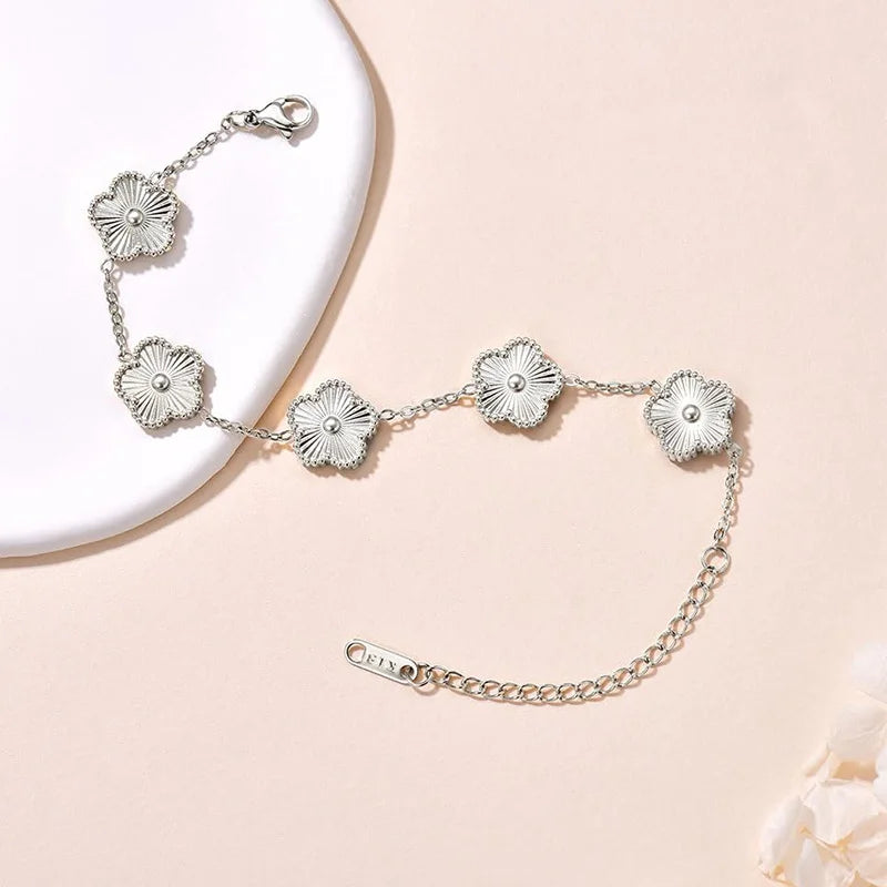 Trendy Stainless Steel Plant Charm Bracelet for Women
