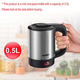 Hervidor eléctrico mini de 0,5 l de SONIFER: hervidor de agua portátil de acero inoxidable de 600 W para viajes de té y café, hoteles y viajes familiares