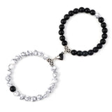 Magnetic Couple Bracelets Set - Natural Stone Heart Bead Lovers' Bracelets