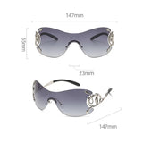 Rimless Gradient Oversized Snake-Leg Sunglasses – Y2K Wrap-Around Punk Shades for Women