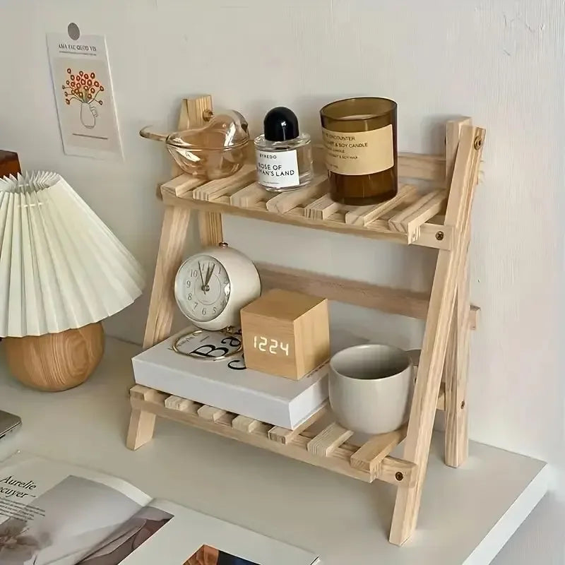 Organizador de escritorio de madera de 2 niveles: estante de almacenamiento que ahorra espacio
