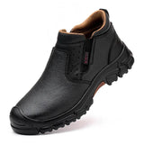 Men's Genuine Leather Safety Work Boots – Anti-Static, Anti-Puncture Slip-On Boots