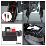 Organizador universal de cuero sintético para asientos de coche con orificio de carga: almacenamiento compacto para teléfonos, llaves y botellas