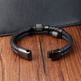 Men’s Leather Magnetic Clasp Bracelet – Trendy Rope Chain Charm Accessory