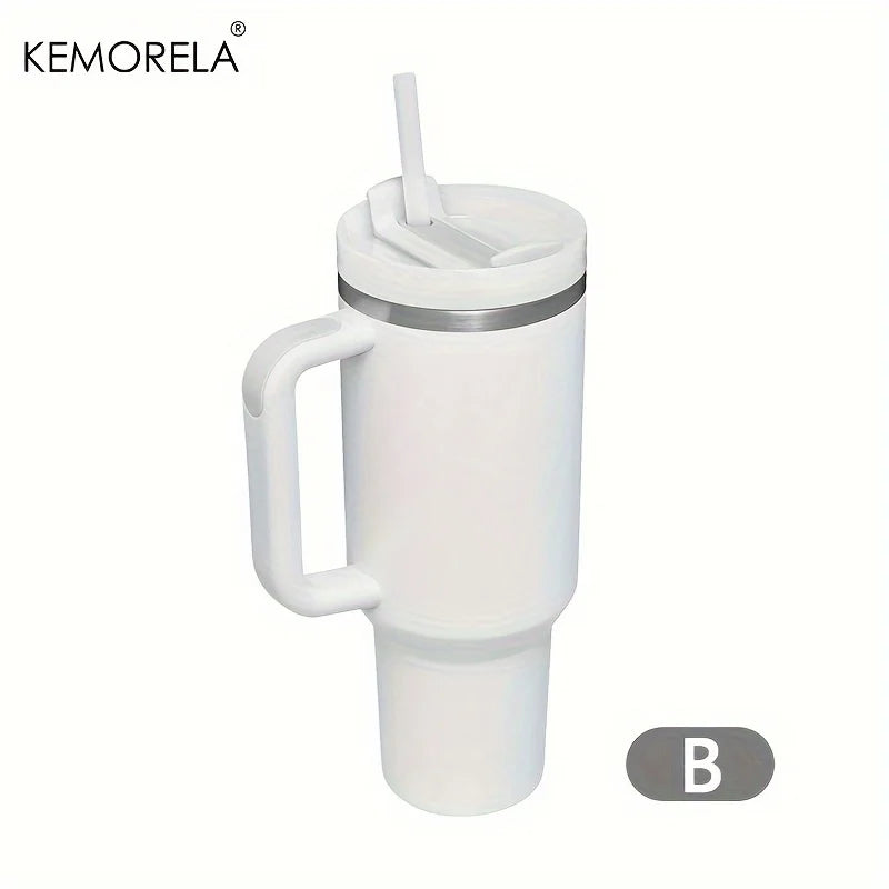 Vaso de acero inoxidable de 887 ml – Botella de agua aislada al vacío de 40 oz con asa, tapa y pajita