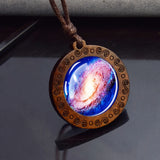 Vintage Wooden Round Pendant Necklace – Adjustable Rope Chain for Men & Women