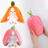 25cm Strawberry Carrot Bunny Plush Toy - Transformable Cuddly Rabbit Doll for Kids
