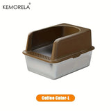 XL Stainless Steel Cat Litter Box with Lid – High Sides, Odor-Resistant, for Large & Small Cats