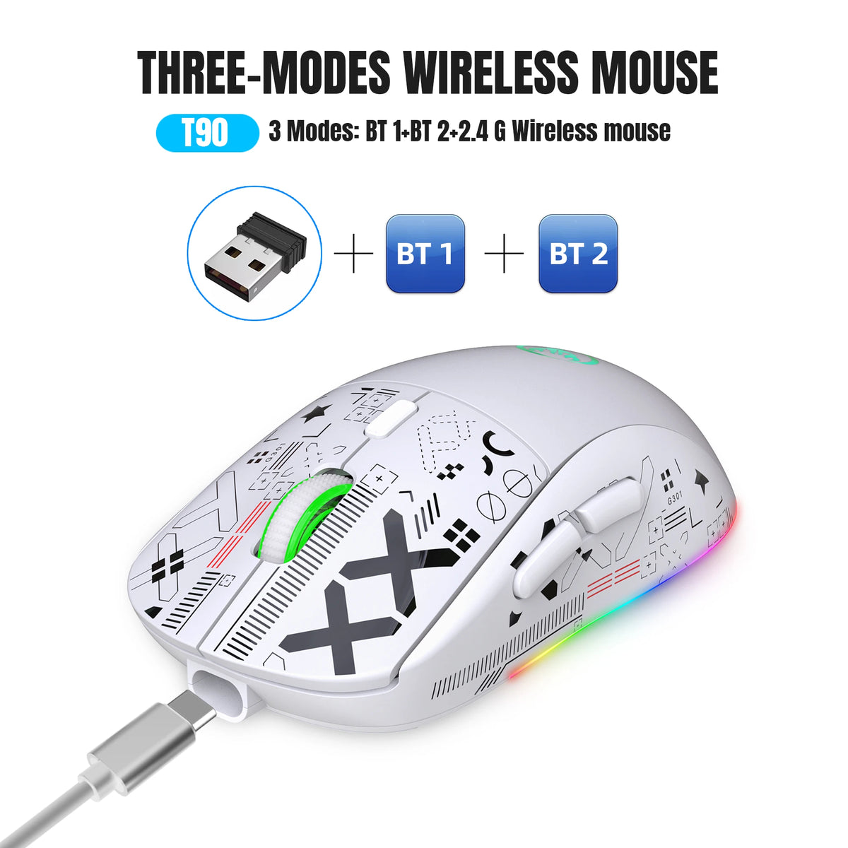 Rechargeable RGB Bluetooth Gaming Mouse with 3 Connectivity Modes – 3600 DPI, Wireless for PC, Laptop, Tablet