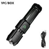 Rechargeable Waterproof LED Flashlight with Zoom and USB Charging