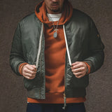 Men’s Casual Bomber Jacket – Thick Twill Flight Jacket with Zipper & Ribbed Cuffs for Spring and Autumn