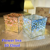3D Cloud Tulip LED Night Light with Mirror Table Lamp for Bedroom Decor
