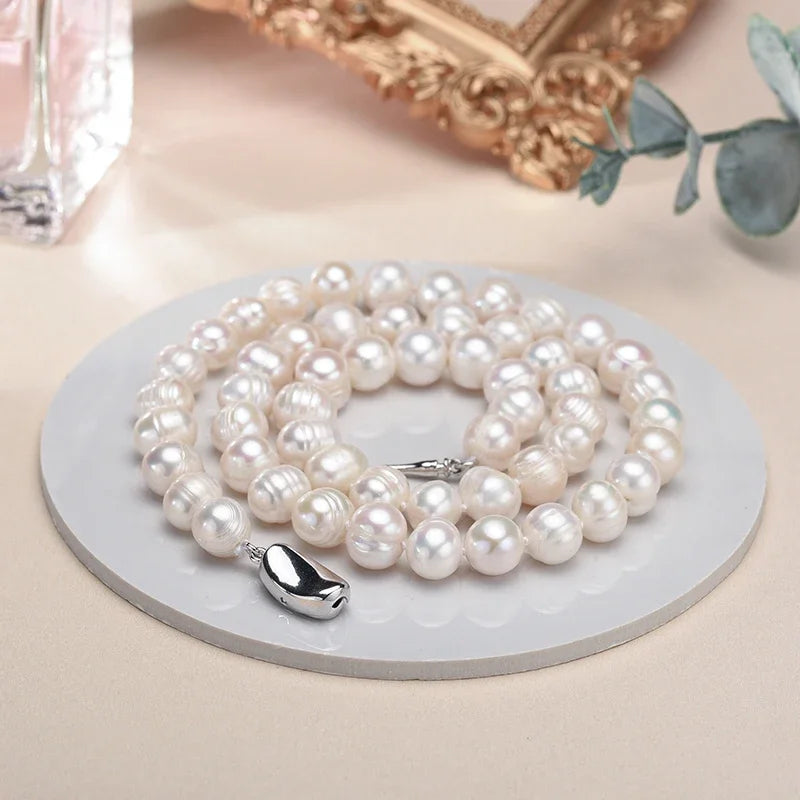 Elegant Baroque Freshwater Pearl Necklace with 925 Sterling Silver Clasp