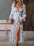 Bohemian Print Maxi Dress for Women - Backless, Full Sleeve, Summer Dress