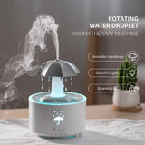 Humidificador con forma de paraguas giratorio y gotas de agua: niebla silenciosa, aromaterapia y luz nocturna colorida