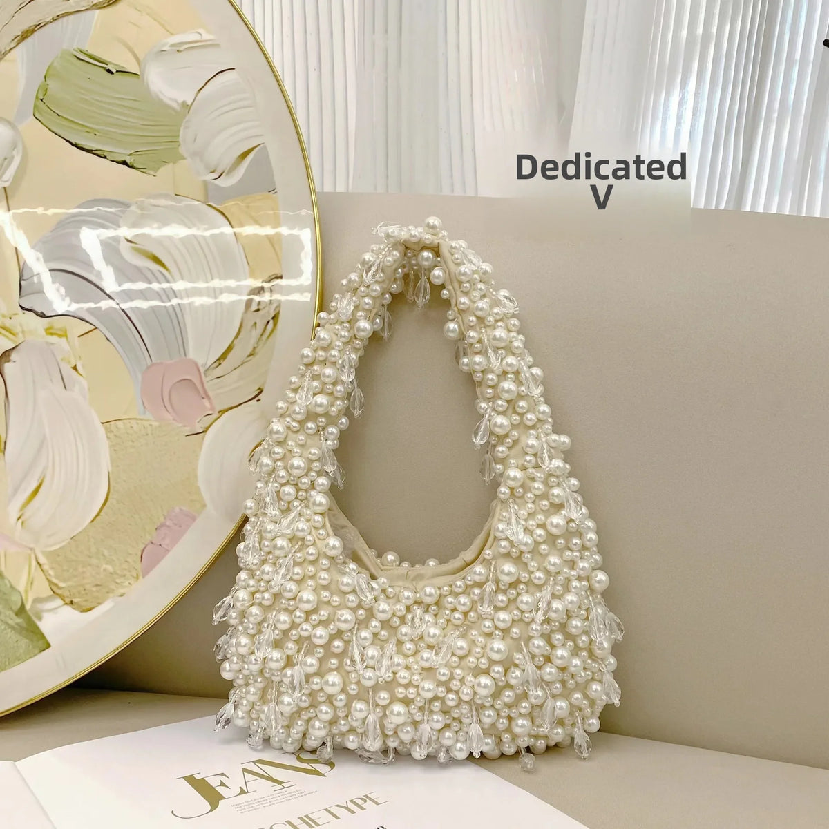 Elegant Pearl Beaded Shoulder Bag – Soft, Stylish Underarm Purse for Everyday & Casual Outings