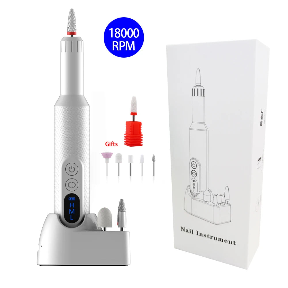 Professional Cordless Nail Drill – 18,000 RPM Rechargeable Manicure Machine with 5 Speed Settings