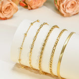 Juego de 5 pulseras de cadena de oro y plata: joyería de acero inoxidable de moda para mujeres