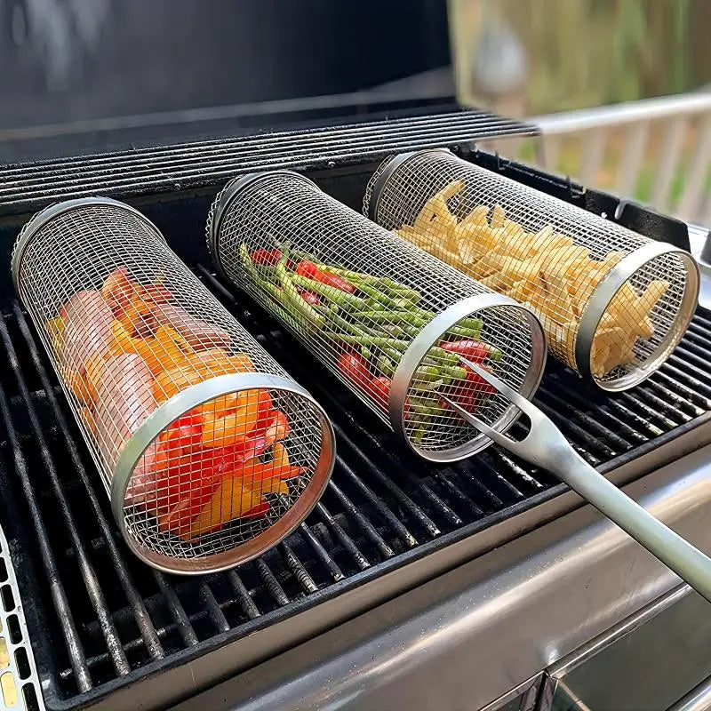 Compact One-Piece Stainless Steel Gas Stove with Rolling Grill Basket