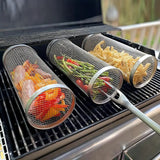 Stainless Steel Rolling Grill Basket - Portable BBQ Mesh for Outdoor Camping & Picnics
