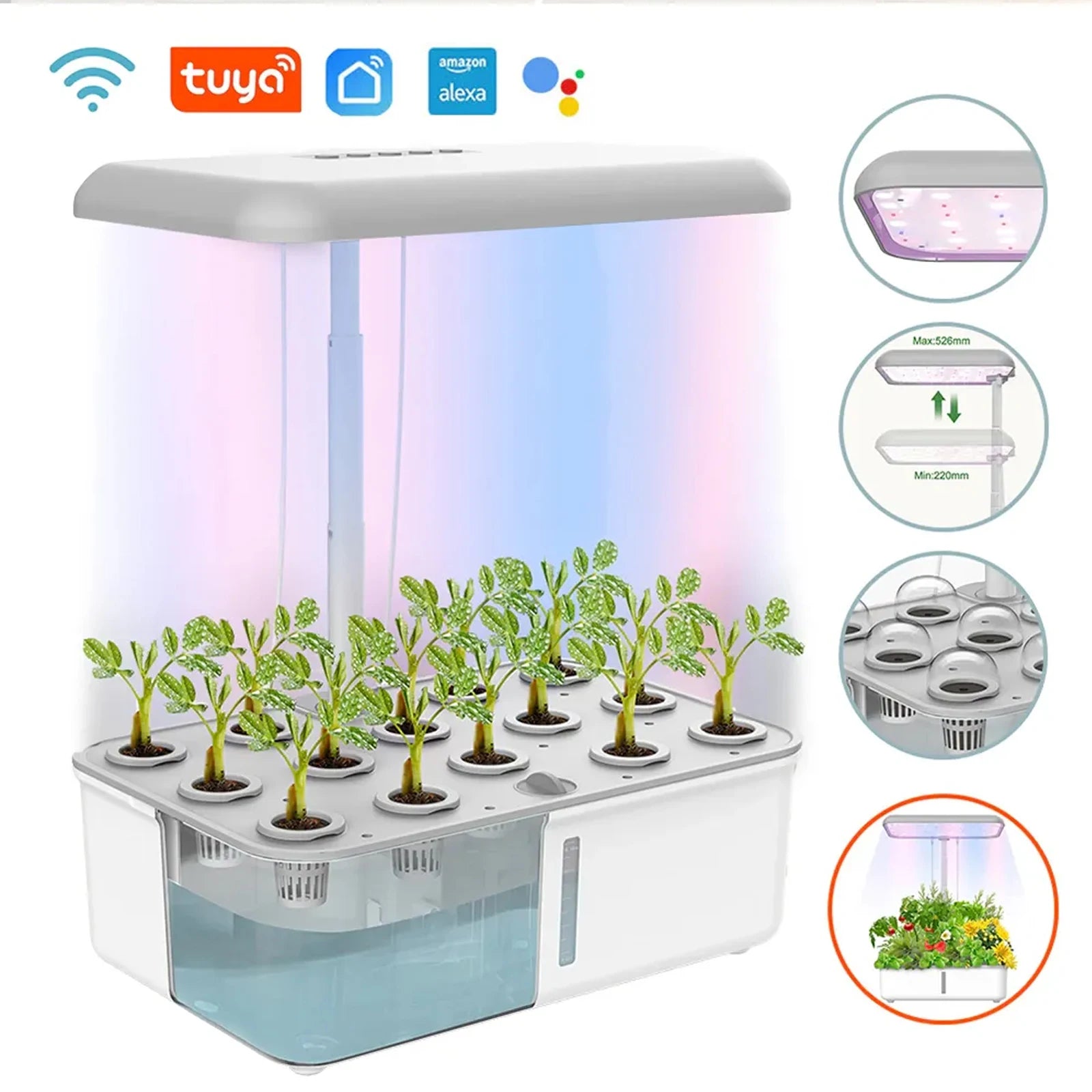 Smart Hydroponic Indoor Plant Growing System with LED Grow Light