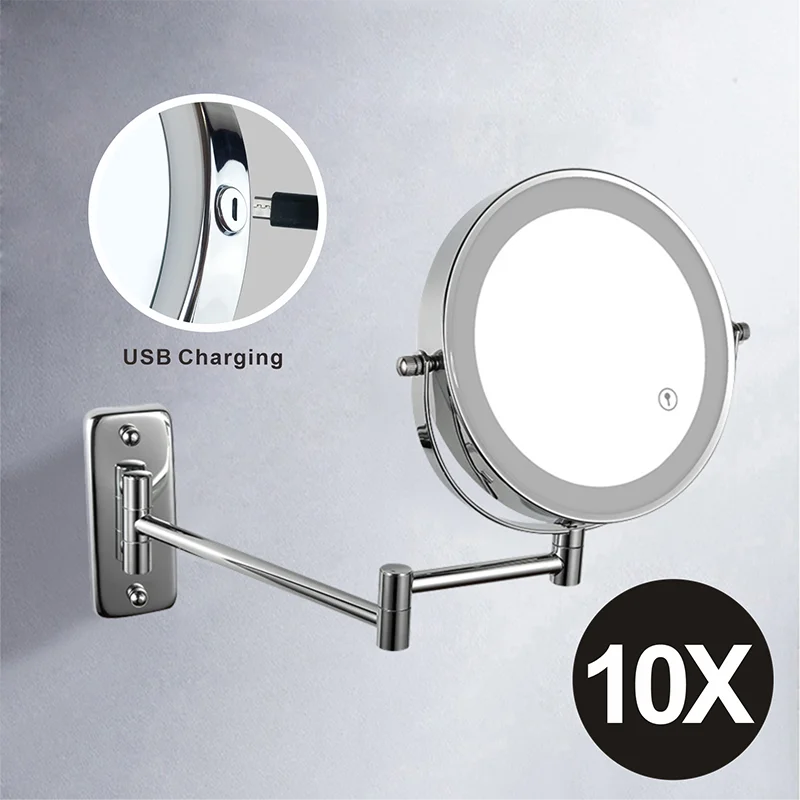 Adjustable Wall-Mounted LED Makeup Mirror with Multiple Magnifications