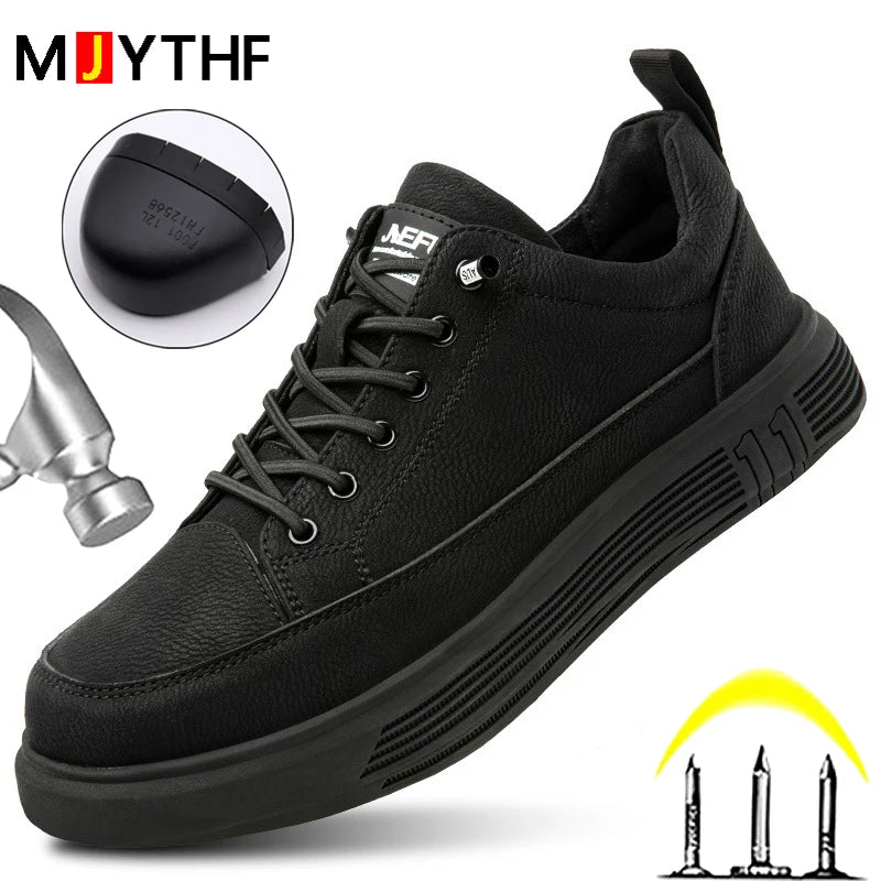 Men’s Waterproof Work Boots with Steel Toe – Lightweight PU Safety Shoes for Spring & Autumn