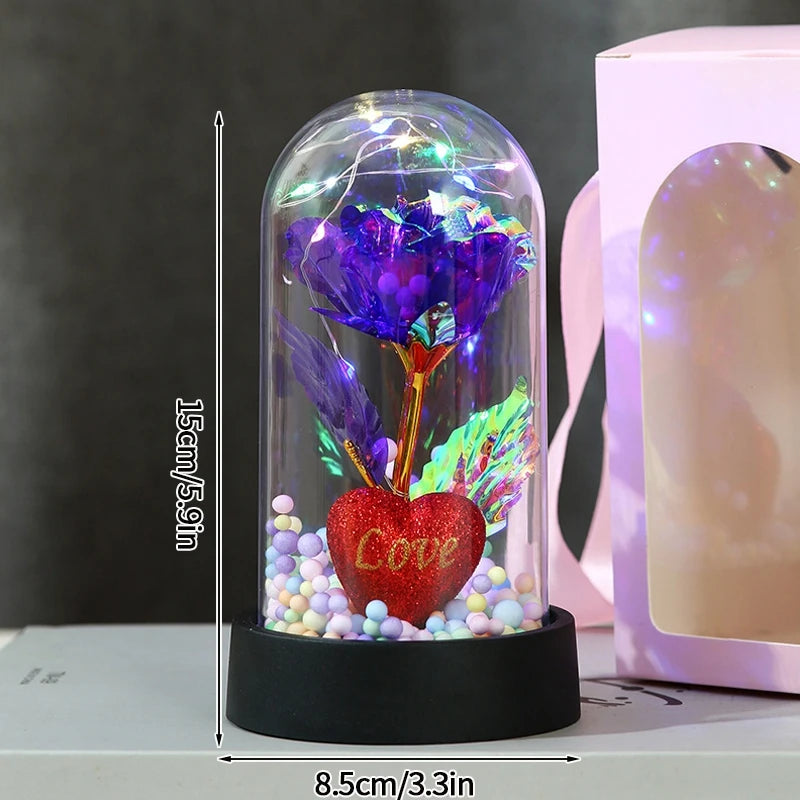 Eternal Silk Rose in Glass Dome with LED Light – Romantic Valentine’s Day Gift & Home Decor