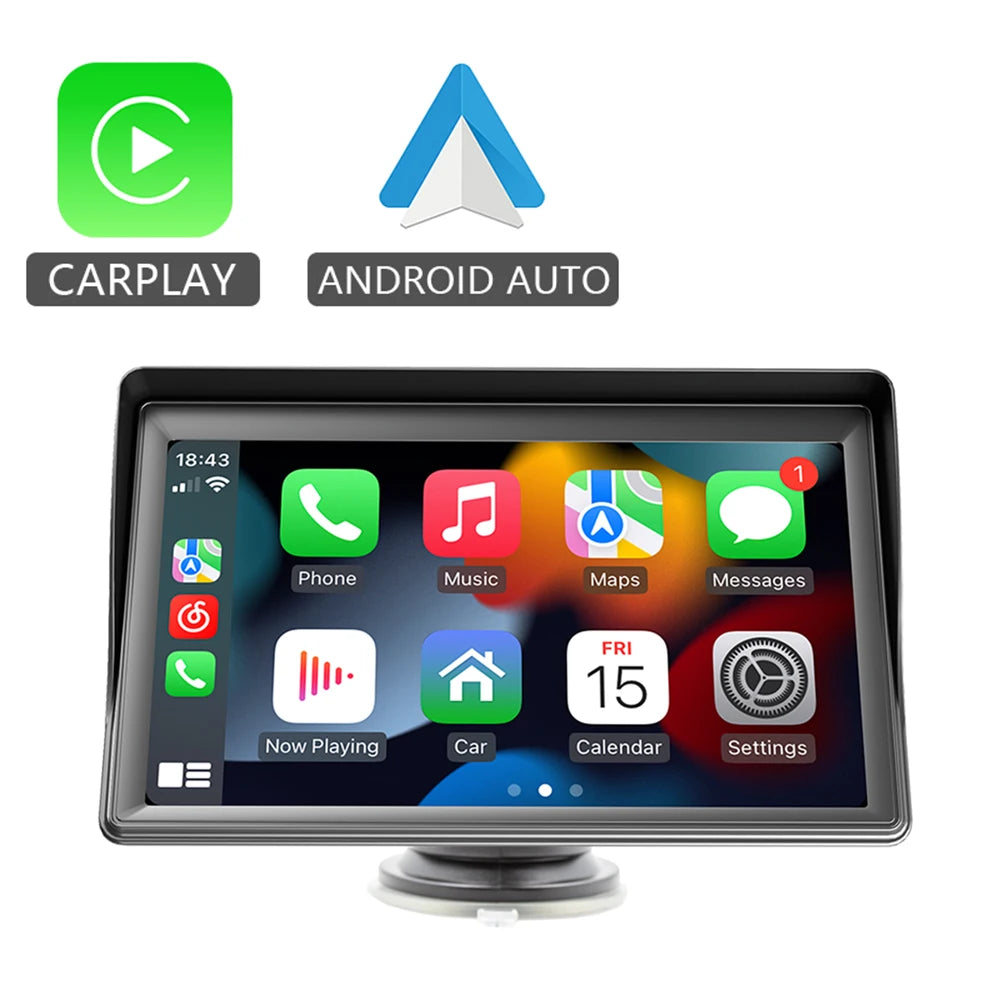 Universal 7-Inch Car Display with Wireless CarPlay, Android Auto & FM Transmitter